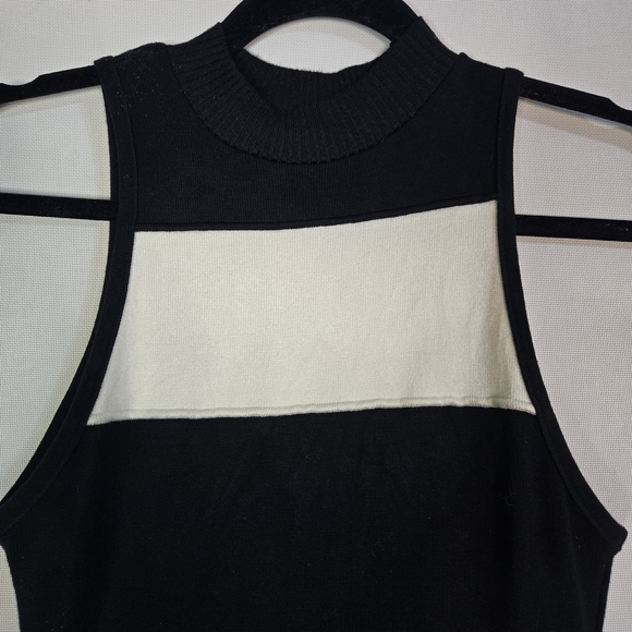 Nasty Gal Size S Black & White Striped Sleeveleas High Neck Mini Bodycon Dress - Picture 3 of 8